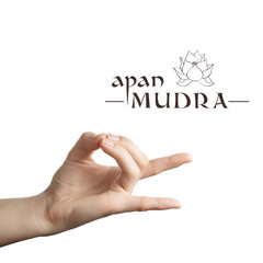 Apan mudra. Yogic hand gesture on white isolated background.