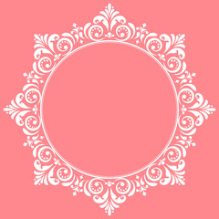 Decorative frame Elegant vector element for design in Eastern style, place for text. Floral pink border. Lace illustration for invitations and greeting cards
