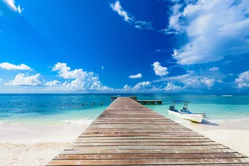  wooden bridge juts out into of the sea Dominican Republic © dbrus