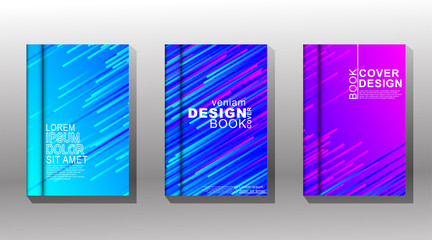 Vector collection of book covers, brochures etc. Colorful abstract diagonal lines on gradient futuristic background. Light trails effect