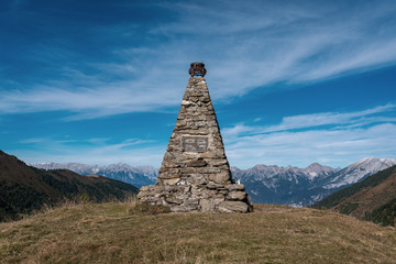 Memorial for soldiers on austrian alpine mountain Sonntagskogel near Kemater Alm