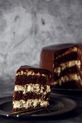 Chocolate cake with prunes and rum