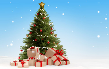Obraz premium wrapped Christmas presents as postal parcels 3d-illustration