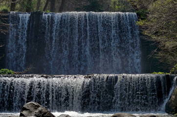 View of waterfall in river Bistritsa by village Pancharevo, place for tourism and travel in Vitosha...