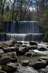 View of waterfall in river Bistritsa by village Pancharevo, place for tourism and travel in Vitosha mountain, Bulgaria
