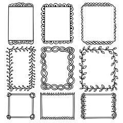 Set of doodle black borders isolated on white background.