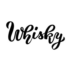 Calligraphy lettering Whisky. Hand-drawn and digitized. Vector inscription. Isolated on white background. Restaurant cafe menu title, for bar poster sticker label.