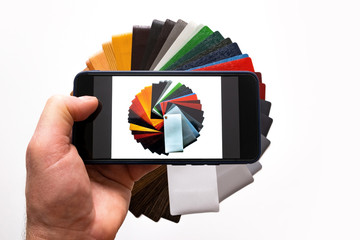 Presentation of samples. Samples for lamination. Multi-colored laminate. Color palette.