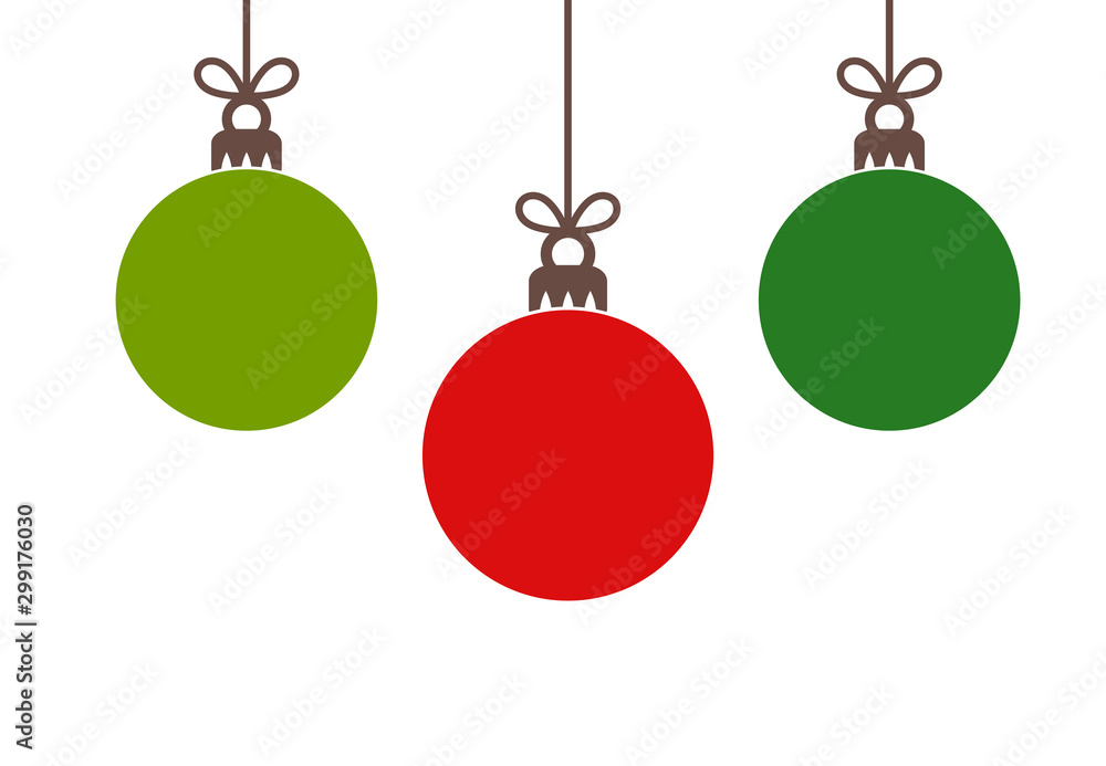 Wall mural christmas red and green balls hanging ornaments.