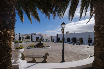 Beautiful old town Teguise with white houses on Lanzarote island