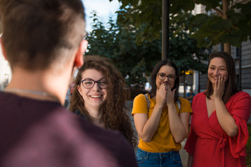 Curly hair girl meets the guy