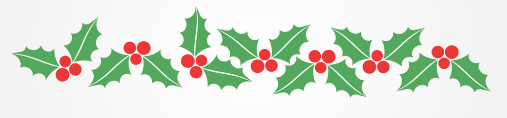 Christmas holly berries border pattern. - 299176239