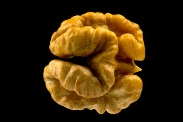walnut closeup on a black background