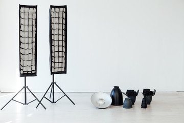 Photo studio equipment flash accessories photographer on a white background