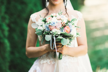 Beautiful luxury bride in elegant white dress