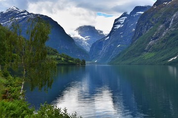 Obraz na płótnie Canvas Lovatnet Lake - the most beautiful in Norway