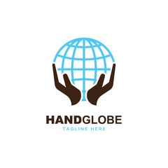 Hand with globe symbol logo design vector template