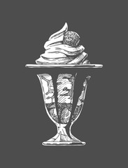 Ice Cream served in glass bowl.