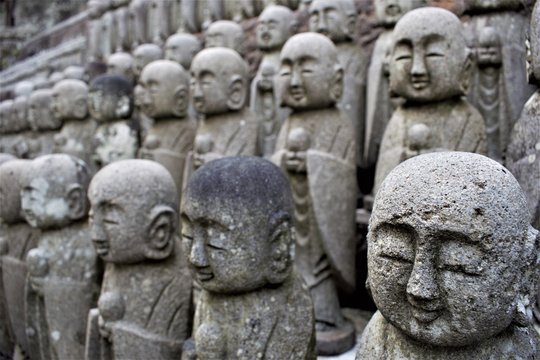 Statues of Ksitigarbha bodhisattva (Jizo) at Hasedera Temple, Hase-dera, Kamakura, Japan