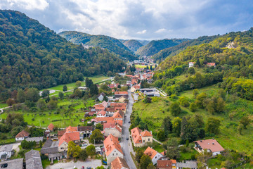 Panorama of Town of Samobor in Croatia, green countryside landscape