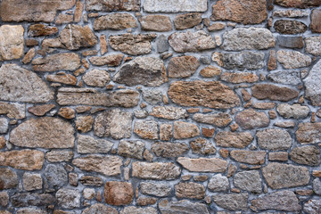 Texture of a stone wall. Old castle stone wall background. Wall made of wild stone. Natural background.