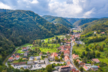 Fototapeta na wymiar Panorama of Town of Samobor in Croatia, green countryside landscape