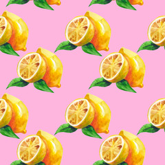 watercolor fruit seamless pattern with lemon