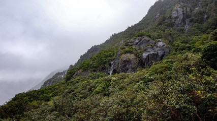 Franz Josef Glacier and valley floor, Westland, South Island, New Zealand