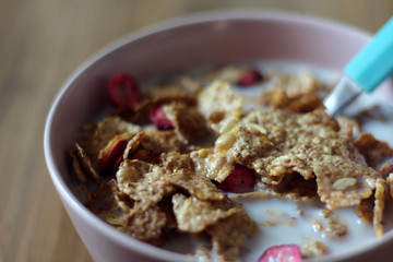 Tazón de cereal con frutos rojos close up