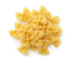 Top view of uncooked farfalle pasta