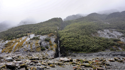 Franz Josef Glacier and valley floor, Westland, South Island, New Zealand