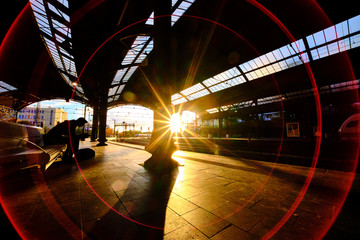 Travelers waiting - Morning atmosphere at Aachen Central Station
