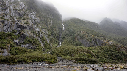 Franz Josef Glacier and valley floor, Westland, South Island, New Zealand