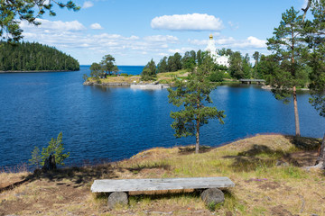Dome of St. Nicholas Church on the shore of the island of Valaam on lake Ladoga