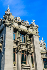 House with chimeras in Kiev, Ukraine. Art Nouveau building with sculptures of the mythical animals...