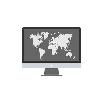 Computer Monitor With World Map vector icon eps