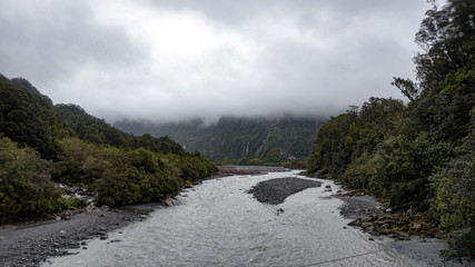Franz Josef Glacier and valley floor, Westland, South Island, New Zealand