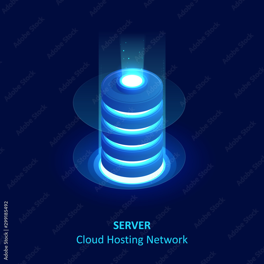 Aufkleber isometric cloud server isolated on blue. data center storage room objects. network server room