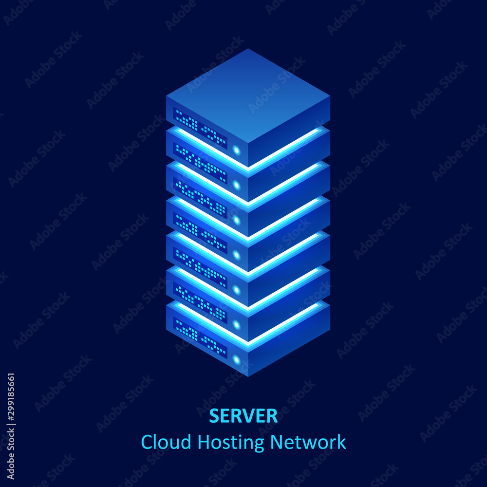 Aufkleber isometric cloud server isolated on blue. data center storage room objects. network server room