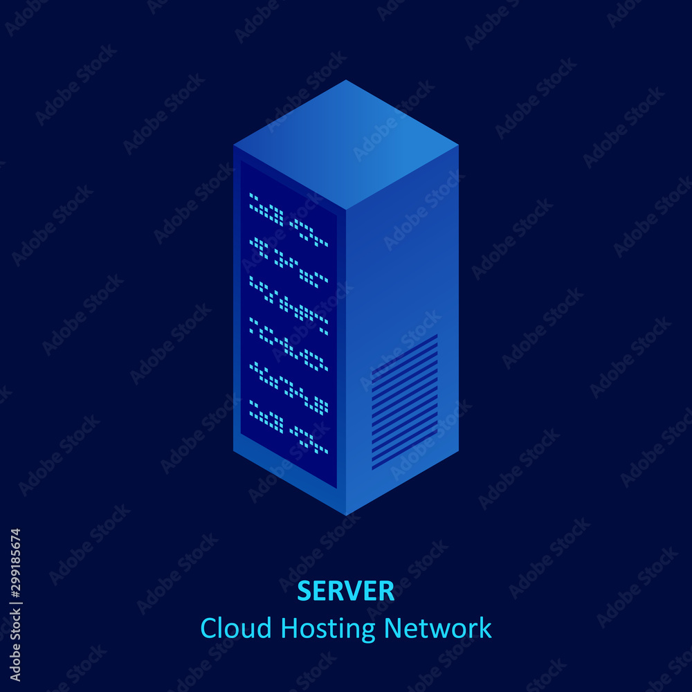Aufkleber isometric cloud server isolated on blue. data center storage room objects. network server room