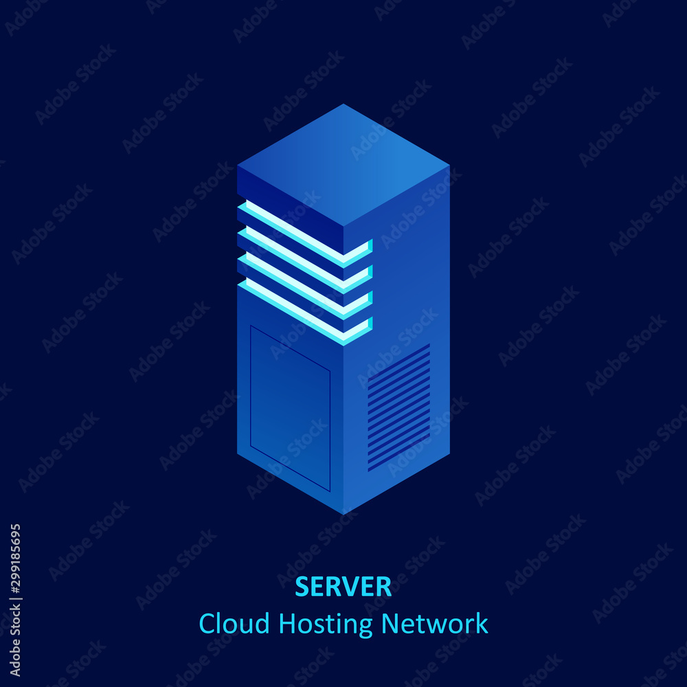 Aufkleber isometric cloud server isolated on blue. data center storage room objects. network server room