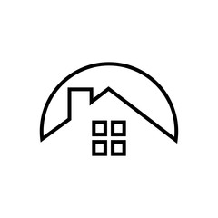 Logotipo bienes inmuebles. Icono plano lineal casa en interior de círculo en color negro