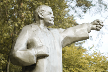 Lenin, Minsk, Belarus, 22.08.2019 :statue monument lenin closeup comunism symbol, revolution forrest