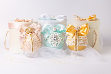 handmade christmas balls with boxes