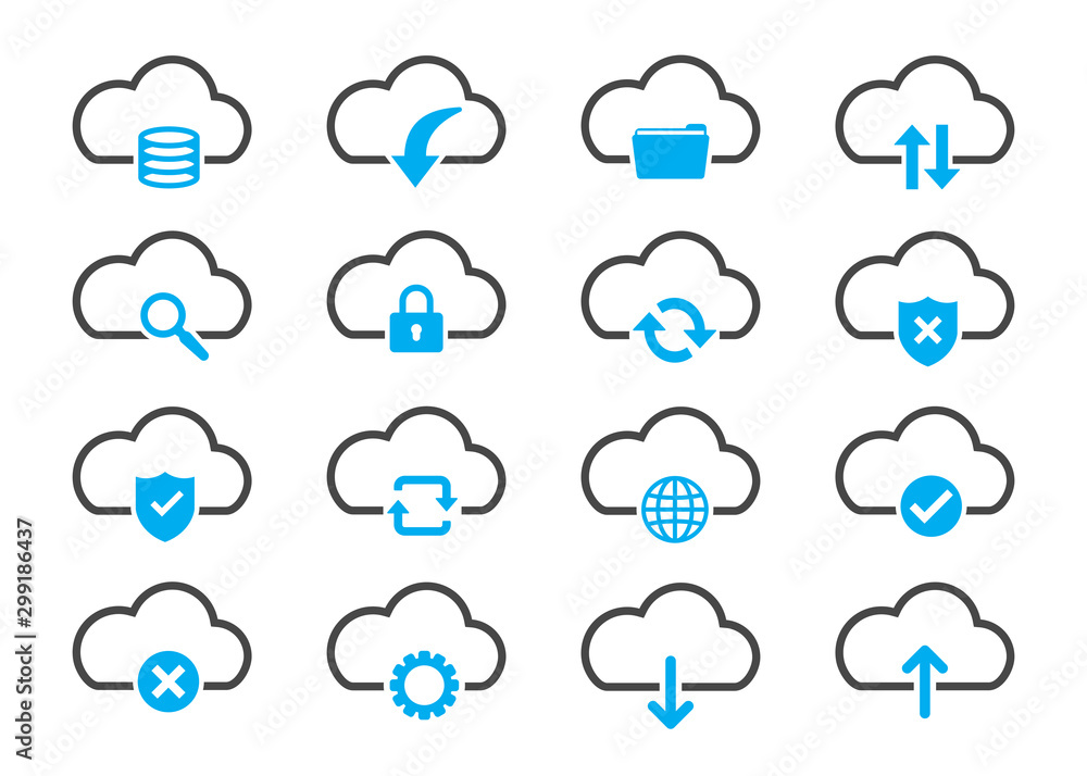 Poster Set of related to computing cloud icons. Vector illustration