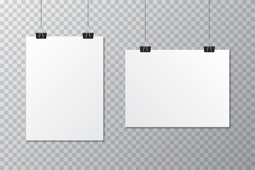 White blank poster template with stationery clip. Blank poster mockup