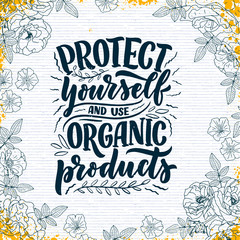 Fototapeta premium Organic skin care phrase concept banner. Natural cosmetic slogan for presentation or website. Isolated lettering typography product ide. Vector
