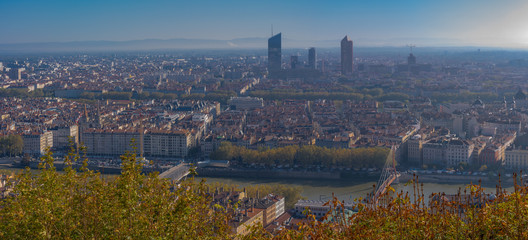 Fototapeta na wymiar Lyon, France - 10 26 2019: Panoramic view from Basilica of Our Lady of Fourviere