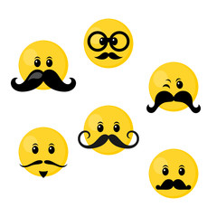 Movember smiley icon set, vector illustration