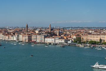 Fototapeta na wymiar View from San Giorgio Maggiore church to Venice. Travel photo. Italy. Europe.